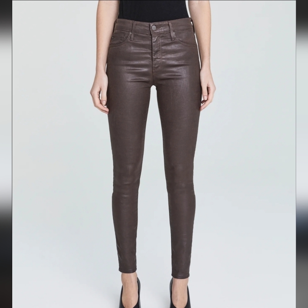 AG Farrah High Rise Skinny Chocholate Brown Faux Leather Coated Jeans Pants New